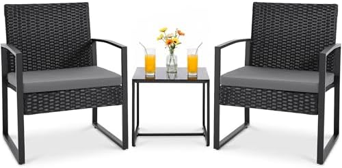 Flamaker 3 Pieces Patio Furniture Set Outdoor Wicker Bistro Chair by Flamaker