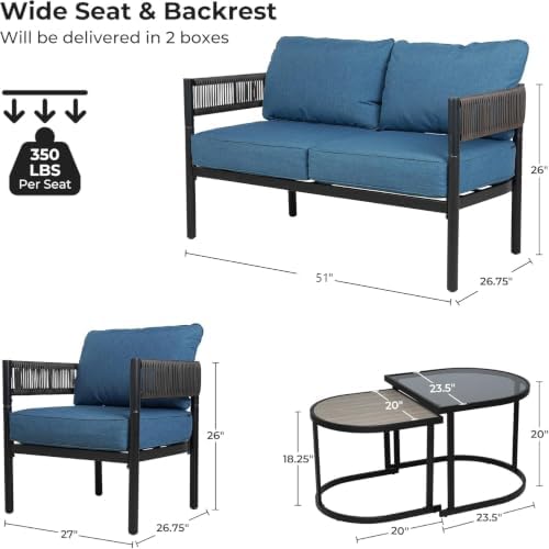 Grand patio 5-Piece Outdoor Furniture Set, 4 Seats, Peacock Blue - Image 3