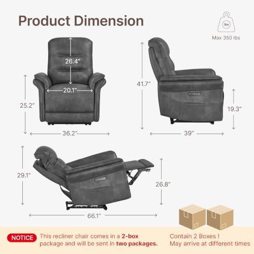 KISLOT Dual Motor Power Recliner Chair, Zero Gravity USB & Type-C, Dark Grey - Image 2