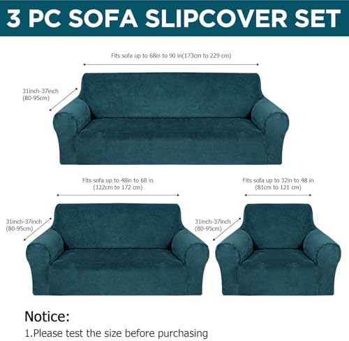 Peryiter 3 Pcs Couch and Loveseat Sofa Covers, Deep Teal - Image 2