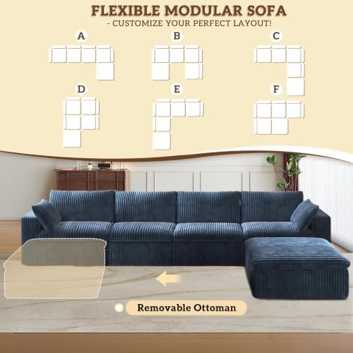 157.5" Cloud Couch Modular Sectional Sofa, Boneless L-Shaped 5 Seater Deep Seat - Image 5