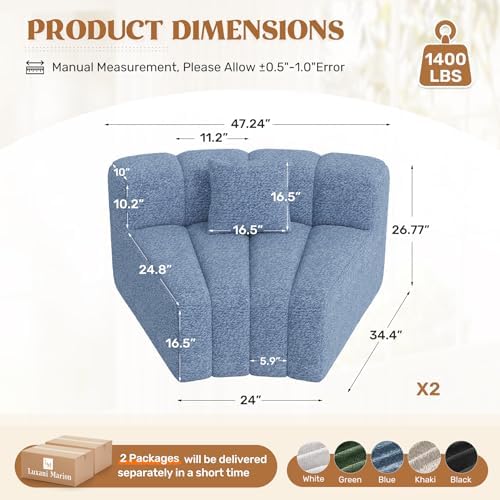 Luxanimarion 2PCS 1/8 Round Modular Sectional Sofa, 2 Seater Modern Curved - Image 2