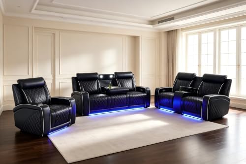Power Recliner Sofa Set for Living Room, Breathing Leather Reclining Couch Set by COSYMOORFURNITURE
