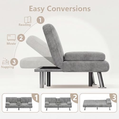 Flamaker Futon Sofa Bed, Modern Corduroy Convertible Folding Futon Set - Image 6
