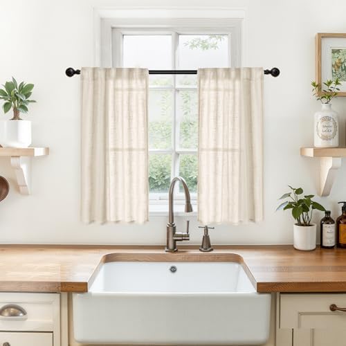 Small Oatmeal Linen Curtains 29X36 Inch Length by YoungsTex