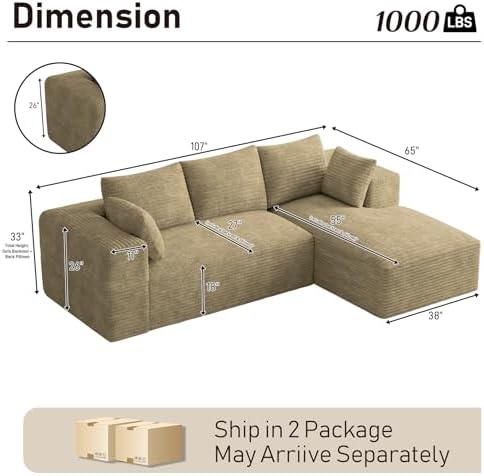 ONEMMLION 107" L-Shaped Cloud Boneless Couch Sofa - Image 2