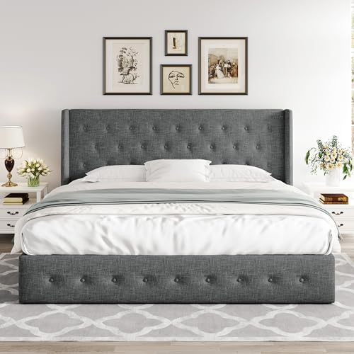 Allewie King Size Lift Up Storage Button-Tufted Bed Frame Dark Grey - Image 7