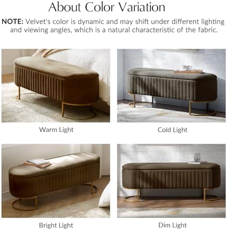 EcoHarbor Living 50.5" Bedroom Velvet Storage Bench, Upholstered End of Bed - Image 4