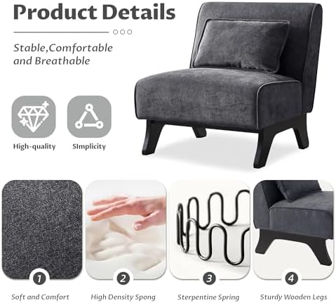 Upholstered Armless Accent Chair Set of 4, Modern Comfy Living Room Chairs - Image 5