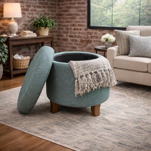 HomePop by Kinfine Fabric Upholstered Round Storage Ottoman - Image 5