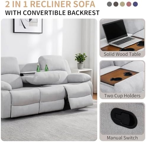 Recliner Sofa Set, Manual Reclining Couch Set, Living Room Furniture Sets - Image 3