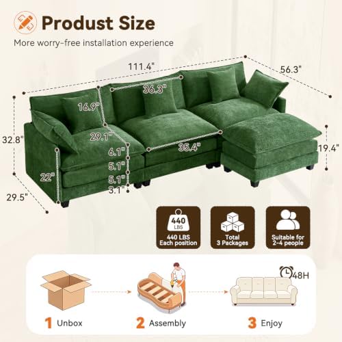 111.4" L‑Shaped Cloud Sectional Sofa Couch, Reversible Chaise - Image 2