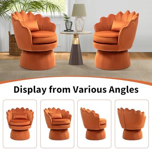 ZJhome 360° Swivel Accent Chairs Set of 2, Mid-Century Modern Velvet Barrel - Image 5