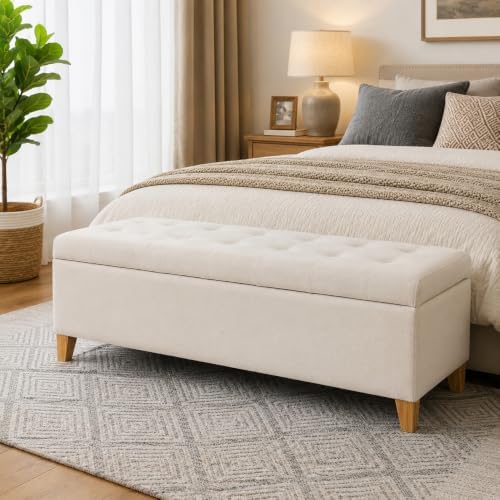 Ottoman with Storage 51" Linen Fabric Storage Ottoman Bench - Image 4