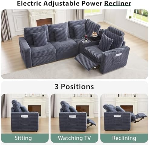 RARZOE Modular Sofa Power Recliner Module, Corduroy Power Reclining Chair - Image 5