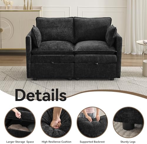 55" Modular Loveseat Sofa with Storage, Upholstered Cloud Sofa Small Love Seat - Image 5