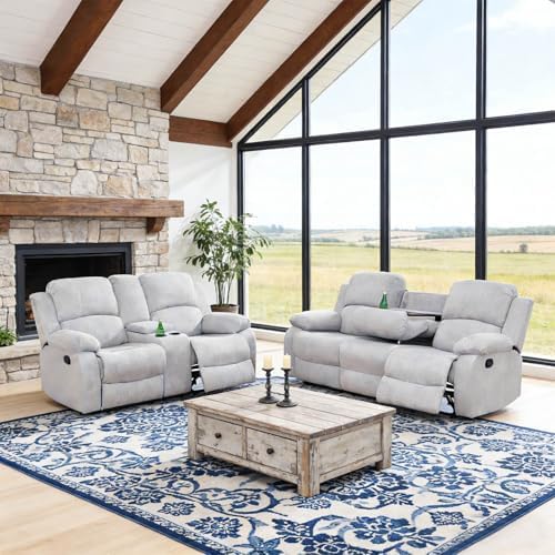 Recliner Sofa Set, Manual Reclining Couch Set, Living Room Furniture Sets by Snuptor
