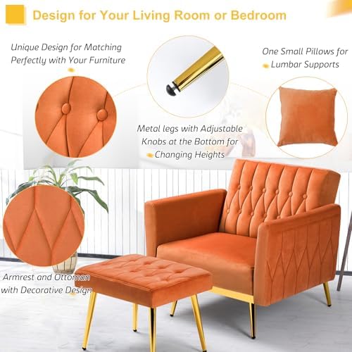 Velvet Accent Chair w/Ottoman & Adjustable Backrest - Image 4