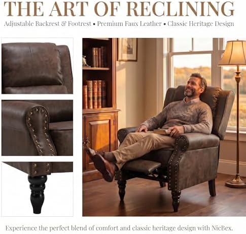NicBex Oversized Leather Manual Single Lounge Recliner Chair Bed - Image 3