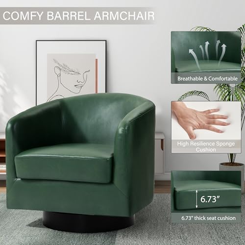 Pia Ricco Set of 4 Oversized Faux Leather 360° Swivel Barrel Accent Chair Green - Image 3
