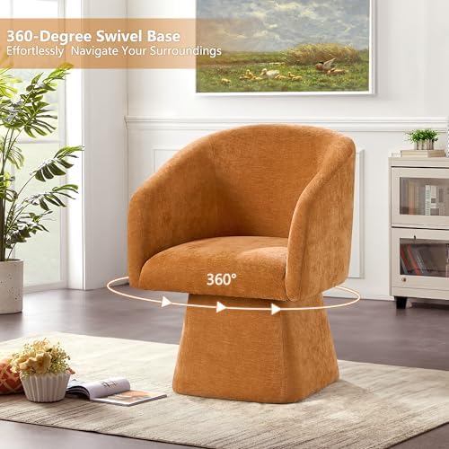Swivel Modern Accent Chair, Luxury Fabric Upholstered Makeup Chair Comfy Barrel - Image 4