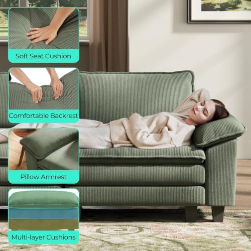 LINSY HOME 123'' Modular Sectional Sofa 3 Seat Couch Corduroy Cloud Couch - Image 3