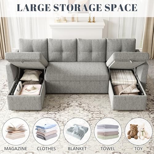 Huatean Home Oversized Sleeper Sofa Couch, Sectional Sofa Bed, Light Grey - Image 4