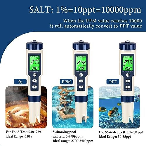 PH Meter & TDS Meter Digital Water Tester 5 in 1 Salinity Tester PH Temp EC and - Image 2