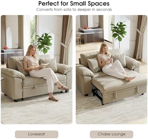 WorthFurni 61” Pull Out Couch, 2 in 1 Sleeper Sofa Bed - Image 3