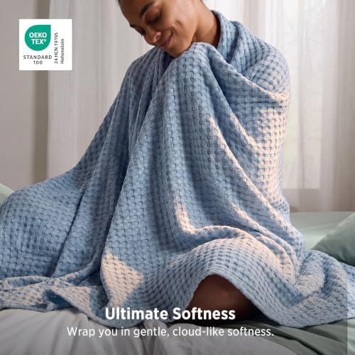 Bedsure Cooling Waffle Blanket for Hot Sleepers, Sky Blue, Throw XL - Image 5