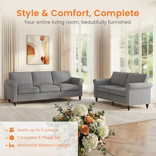 ijuicy 2-Piece Sectional Sofa Set, Modern Linen Couch Set - Image 2