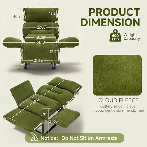 Adjustable Recliner Lounge Chair, 90°-180° Lay Flat Lazy Sofa - Image 2