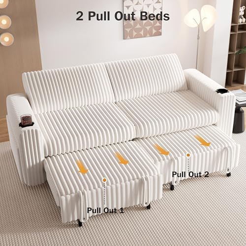 Sunny Heart 91" Plush Corduroy L Shaped Sectional Sleeper Sofa Bed - Image 7