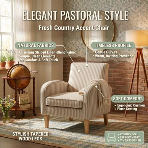 HNY Striped Coastal Accent Chairs Set of 2 Wood Living Room Chair - Image 4