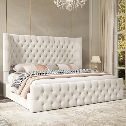 Jocisland King Size Bed Frame Upholstered Sleigh Headboard&Footboard by Jocisland