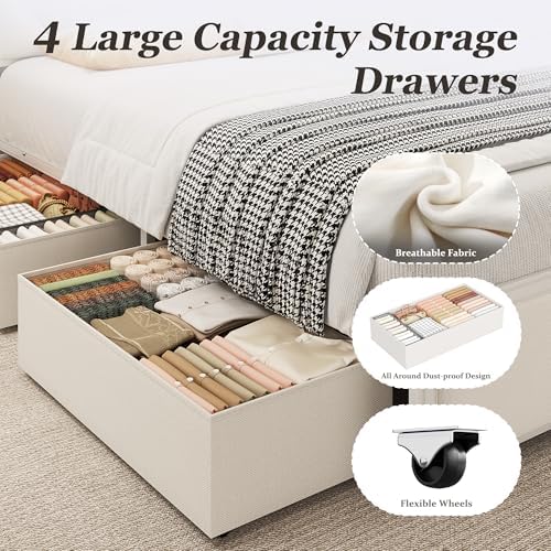 Queen Bed Frame with 4 Storage Drawers, Metal Platform Bed Frame Queen Size - Image 5