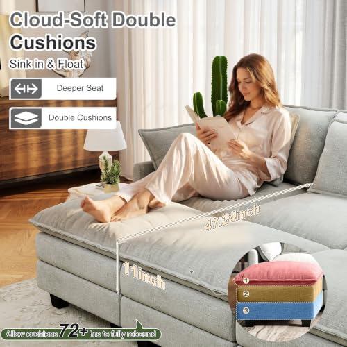 Hanherry 107" Cloud Couch Sectional Modular Sofa, Deep Seat Couches - Image 4