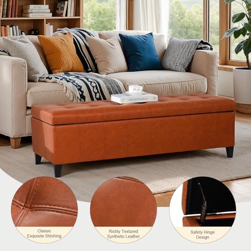 51 Inch Faux Leather Upholstered Ottoman - Image 6