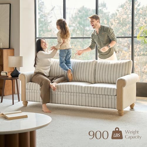 81" Mid-Century Modern 3-Seater Sofa, Stripe Upholstered Couch - Image 3