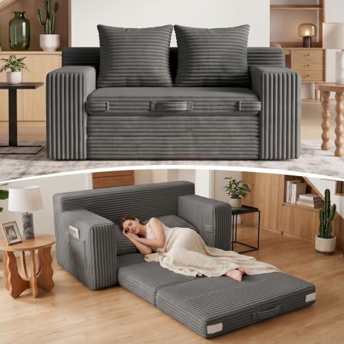 Boneless Loveseat Sofa Bed, Tri-Folding Convertible Futon Sleeper by FelizHome