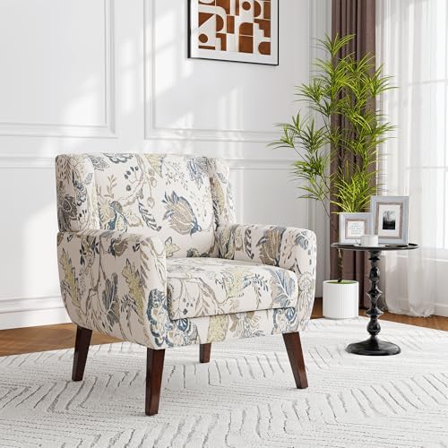 Accent Chairs Set of 2, Upholstered Armchair in Linen, Pattern Leaf - Image 4