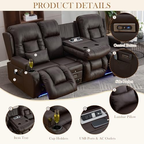 TUNYI Power Loveseat Recliner Sofa - Image 5