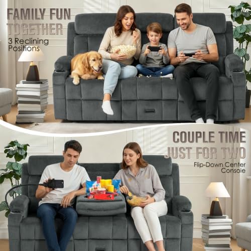 Loveseat Recliner Sofa, Flip-Down Middle Backrest Design, Oversized 3-Seater - Image 7