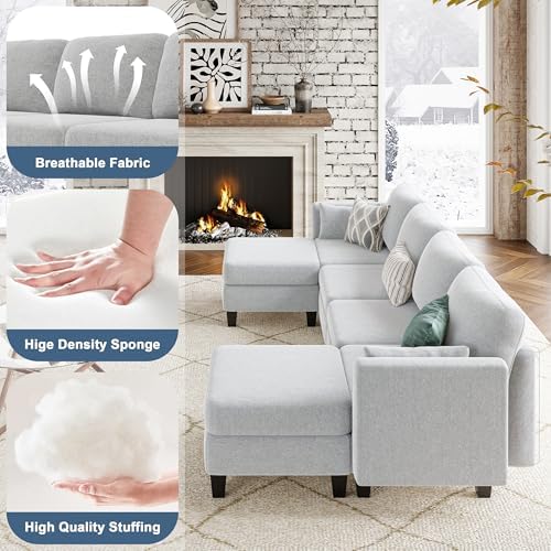 Modular Sectional Sofa, 6 Seat Modular Sleeper Sofa Couch, Light Grey - Image 5