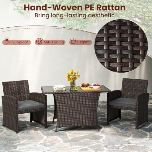 Tangkula 3 Piece Patio Wicker Dining Set, 2 Rattan Chairs - Image 2
