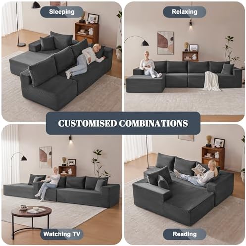 Mangodan 140” Cloud Sectional Couch, Modular Sectional Sofa - Image 4