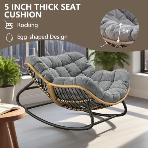 Outdoor Papasan Rocking Chair, Oversized Wicker Rattan Rocker - Image 5