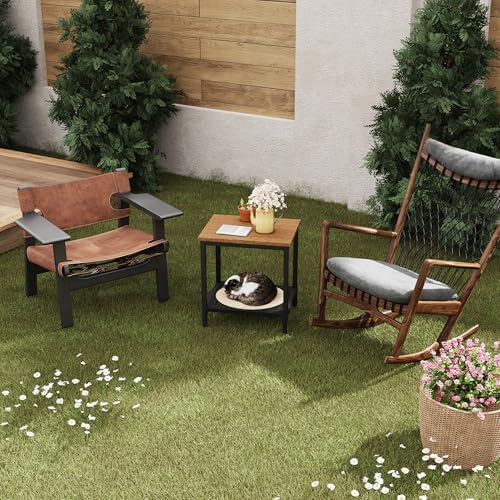 Outdoor Side Table with Storage 2-Tier Patio End Tables Wood - Image 7