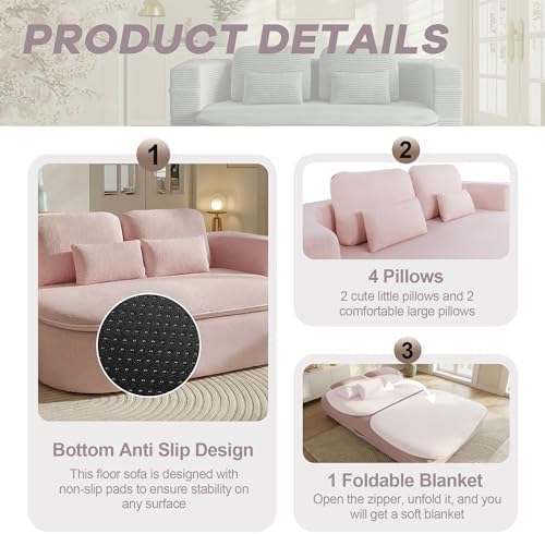75'' Folding Sofa Bed, Convertible Memory Foam Boneless Couch - Image 6