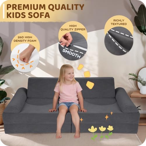 12-Piece Modular Kids Play Couch, Convertible Toddler Couch - Image 5